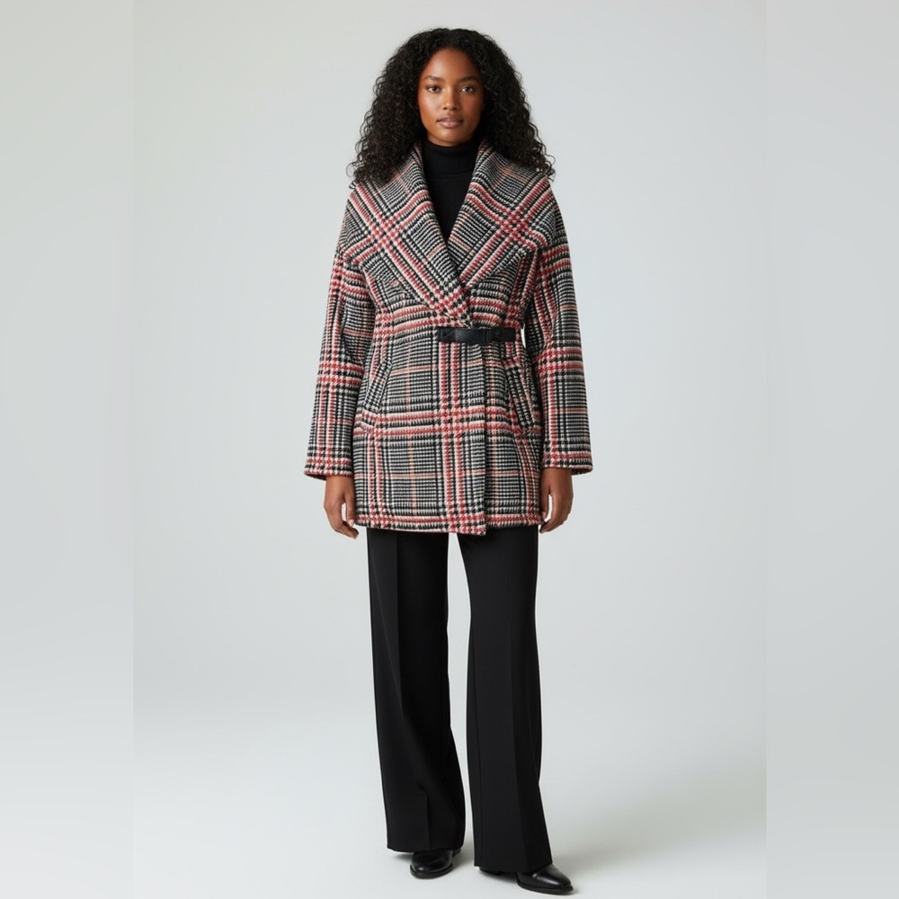 Ellen Reyes Woman Plaid Belted Fleece Coat Jacket - size 1X